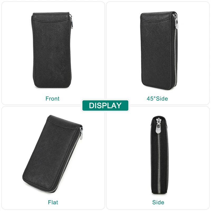 CONTACTS FAMILY Single Slot Watch Case Genuine Leather Luxury Pouch with Zipper Portable Travel Organizer Box Holds