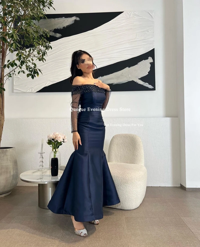 Qunque Gala Mermaid Prom Dress Strapless Luxury Sequin Girls Satin Evening Gowns Customized Saudi Arabia Formal Occasion Dresses