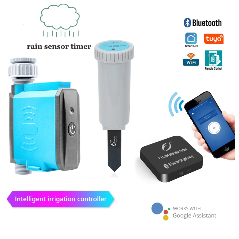 Controlador de riego automático WIFI con Sensor de lluvia, sistema de temporizador de riego por goteo para el hogar/jardín, funciona con Google y Tuya