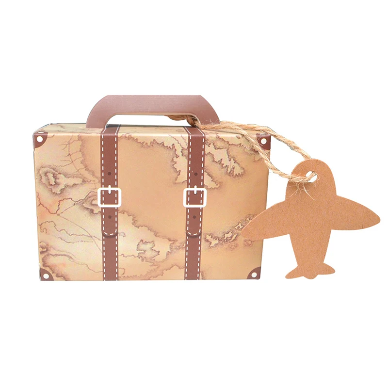 5pcs Suitcase Type Candy Vintage Creative Candy Box For Wedding Kids Boy\'s Travel Map Airplane Birthday Party Decoration Supply