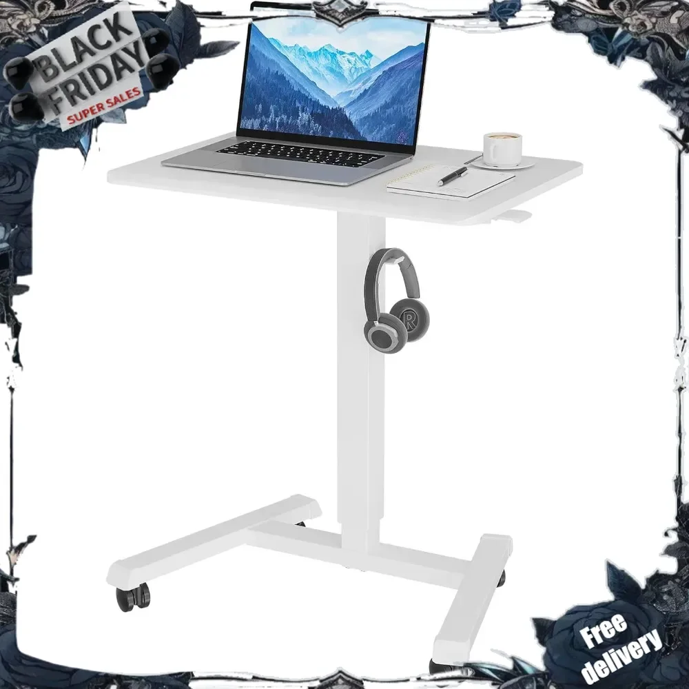 25.6x17.7Inch Mobile Standing Desk, Gas Spring Mobile Stand Up Desk, Portable Podium, Height Adjustable Laptop Standing