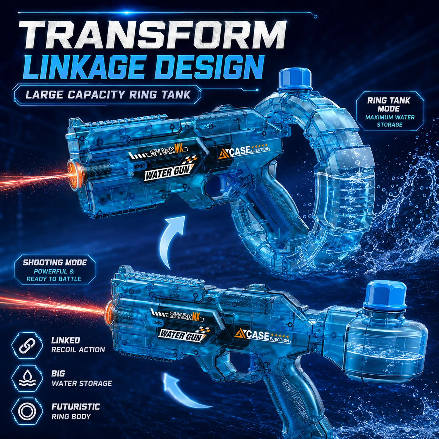 Electric Water Gun Toy for Kids Adults, Large Capacity Drum Magazine Automatic Water Pistol with Light, Summer Oudoor
