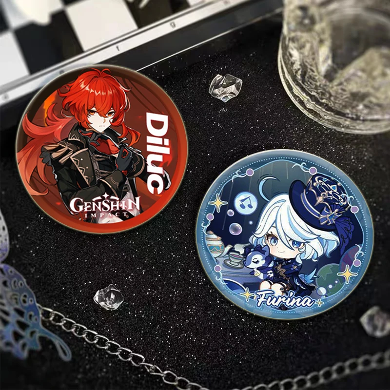 Genshin Impact Game Figure Brooch Pins Albedo Alhaitham Diona Dori Navia Cosplay Cartoon Cute Badge for Backpack Jewelry Clothes