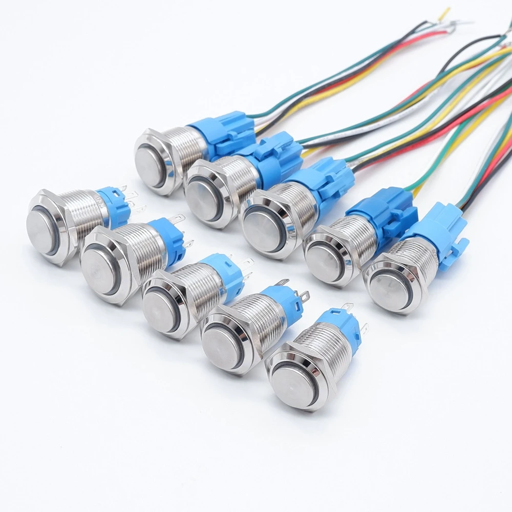 5 pcs Metal Push Button Switch 16/19/22MM Momentary/Latching Led Backlit 5/12/24/220V With Fixation Power Start Stop Turns On/Of