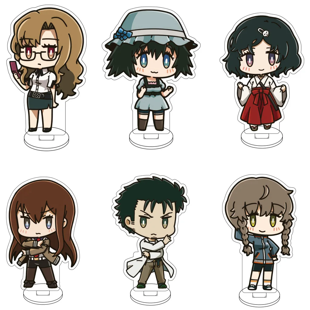 

10CM Anime Steins;Gate Okabe Rintarō Makise Kurisu Shiina Mayuri Kiryū Moeka Cos Acrylic Figure Stand Cute Gifts Ornaments