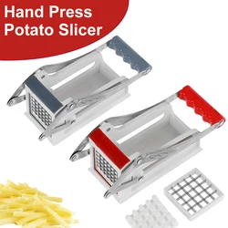 French Fry Cutter Stainless Steel Potato Chipper with 2 Blades Manual Food Slicer Dicer Multifunction Vegetable Fruit Chipper