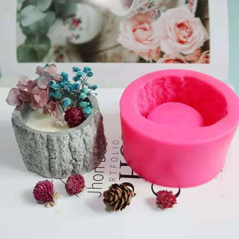 3D Tree Stump Flower Pot Shape Silicone Mold Epoxy resin Succulent Flower Cement Pot Silicone Mold Candle Decoration Craft