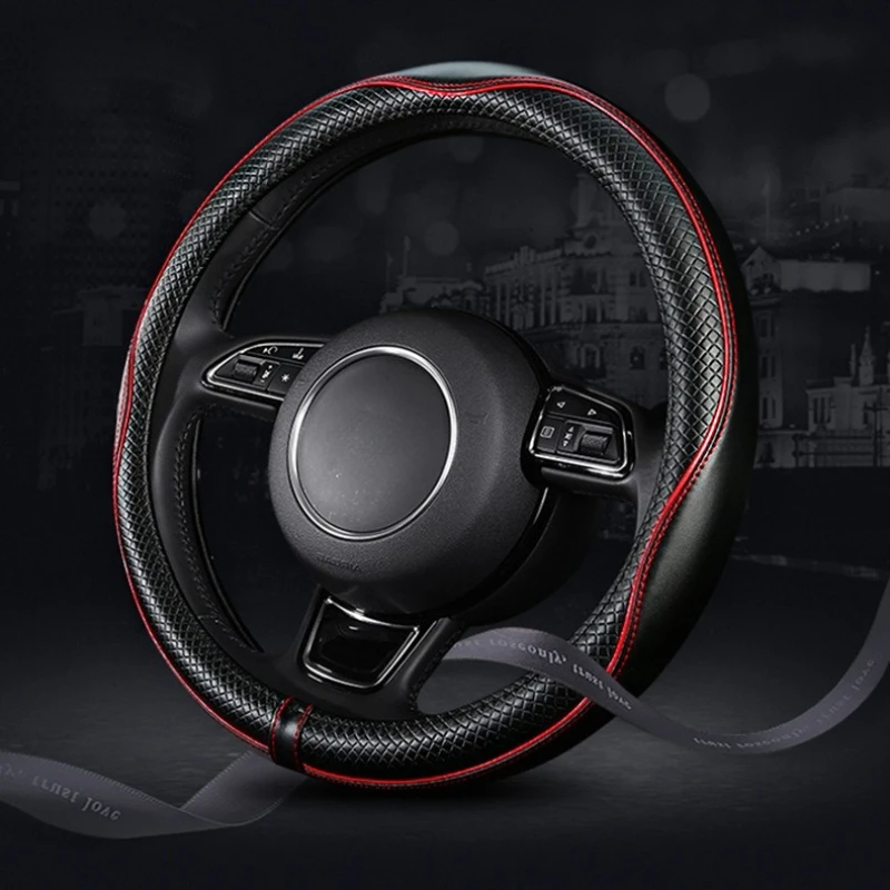 Universal Embossed Genuine Leather Steering Wheel Cover Automobiles Handle Cover Durable Car Steering Wheels & Accessories