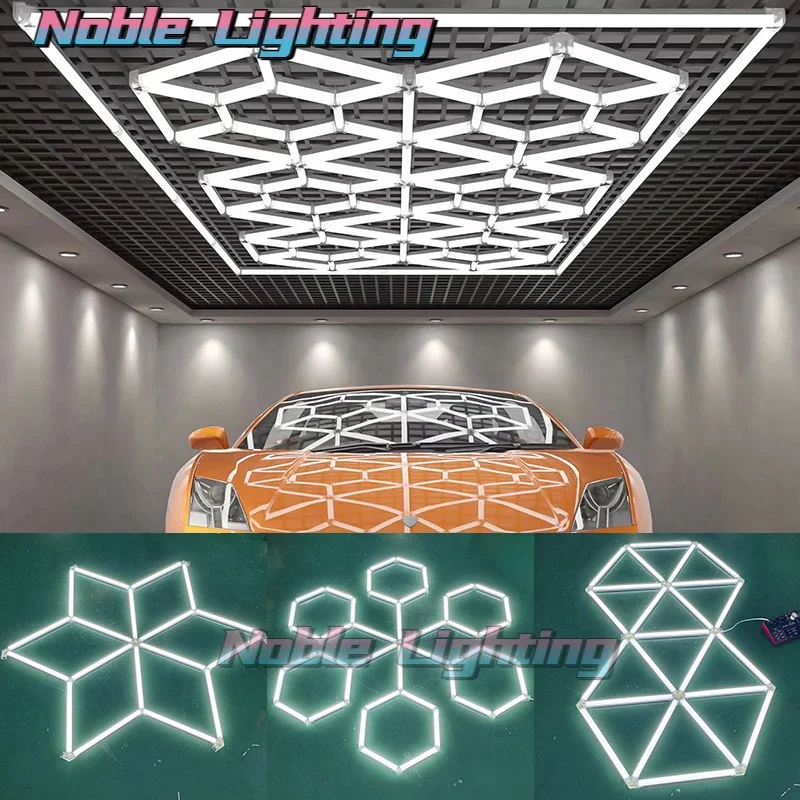 Luces LED hexagonales para garaje, taller, gimnasio, oficina, supermercado, personalizado, nuevo sistema Modular de rejilla, bricolaje divertido, ensamblable