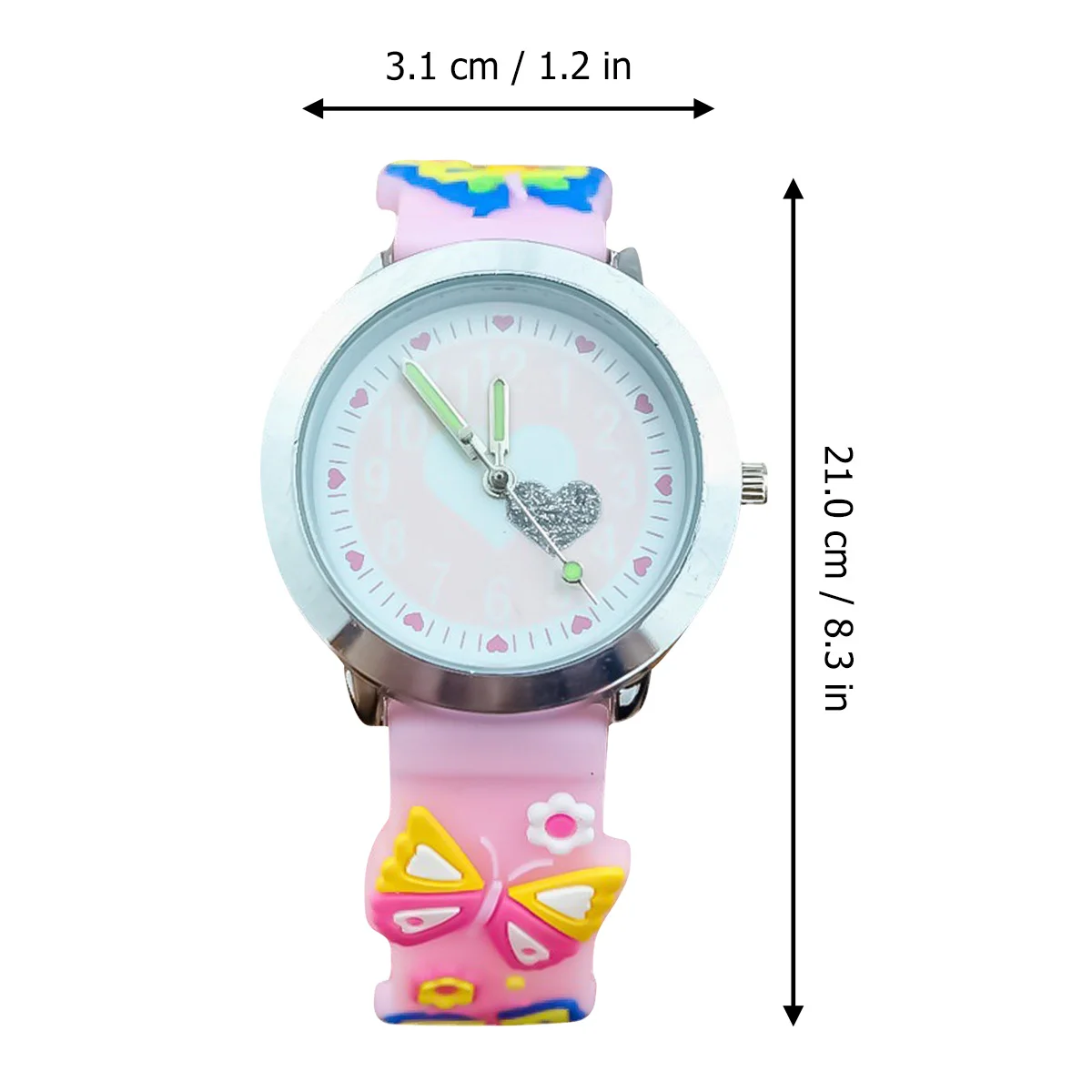 1 pçs relógio de pulso borboleta rosa diamante dos desenhos animados decoração relógio silicone macio confortável tempo preciso