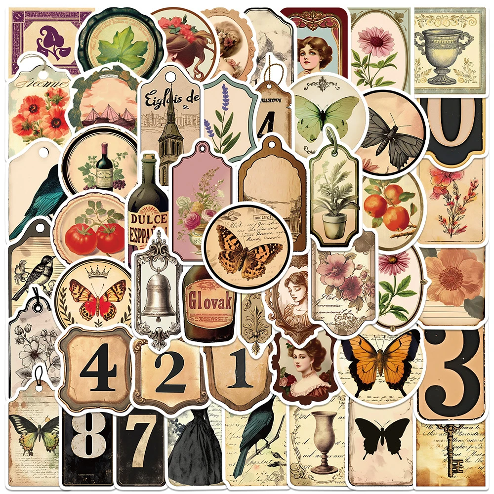 10/30/50 Stück Retro-Kunst Schmetterling und Symbol Cartoon-Aufkleber Vintage Ästhetische Graffiti-Sticker für Gepäck Notizbuch Deko