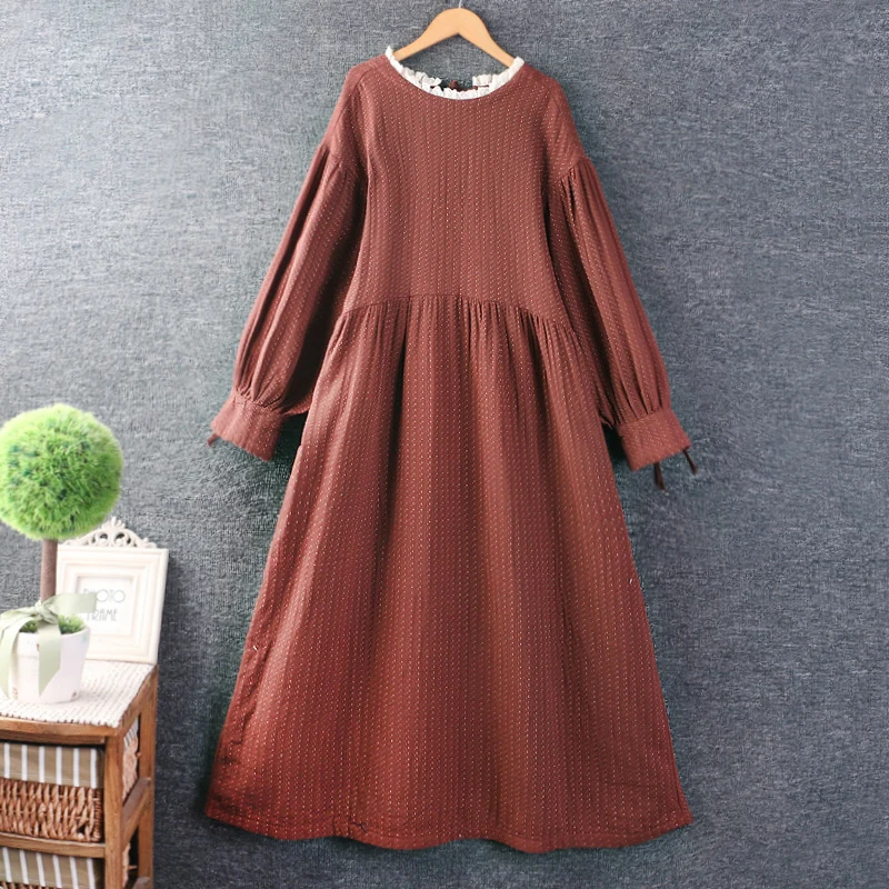 Autumn New Sweet Round Neck Long Sleeve Loose Midi Dress Z2379