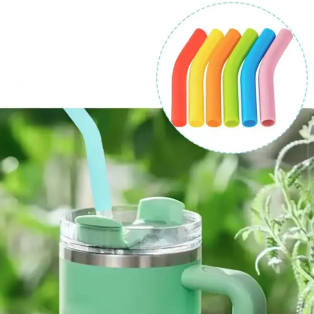 12pcs Cup Accessories 8MM Metal Straws Tips Cover Curved Reusable Straw Topper Silicone Straw Cover Drinking