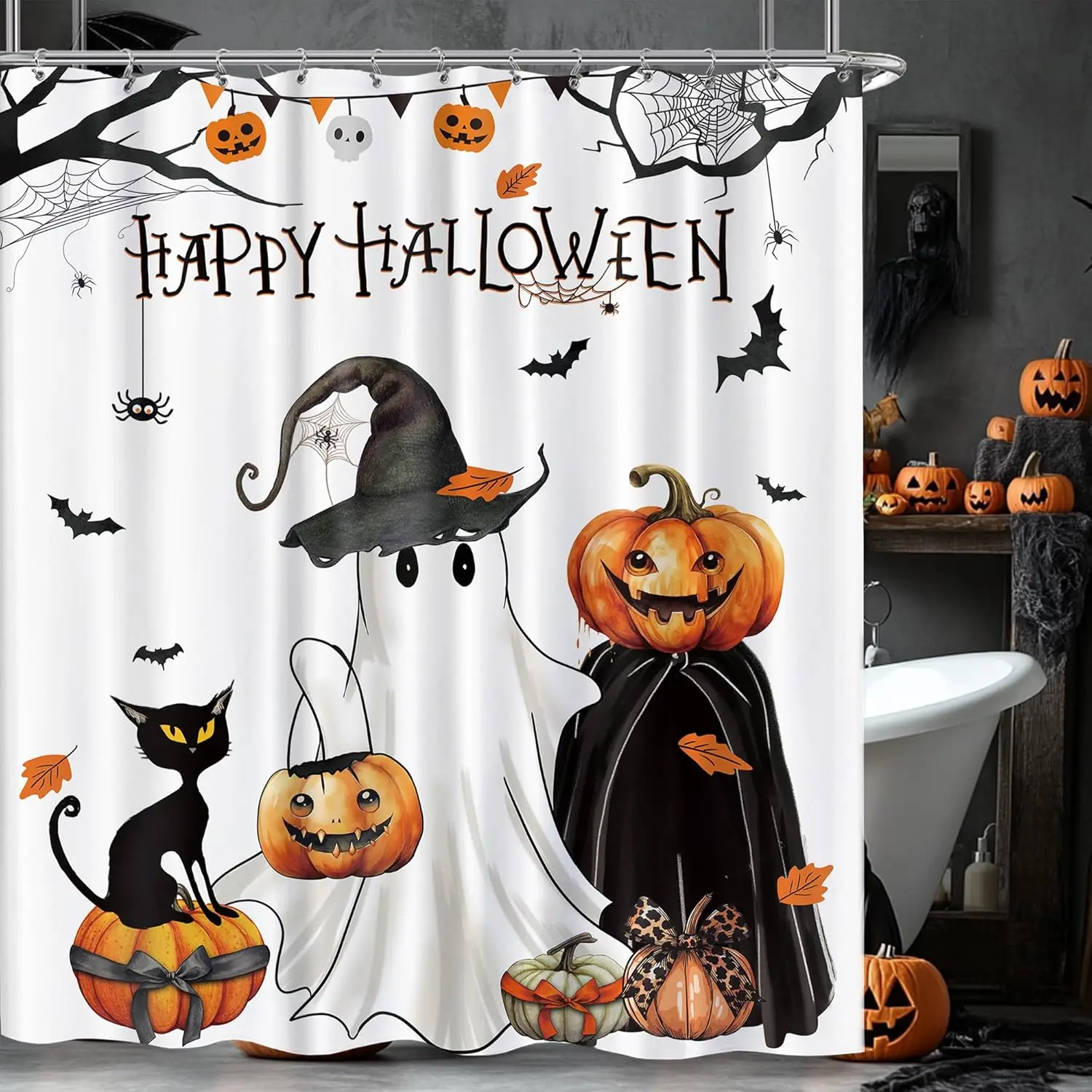 

Забавный Хэллоуин призрак жуткий кот тыква забавная занавеска для душа для ванной комнаты летучая мышь паук декор для ванны