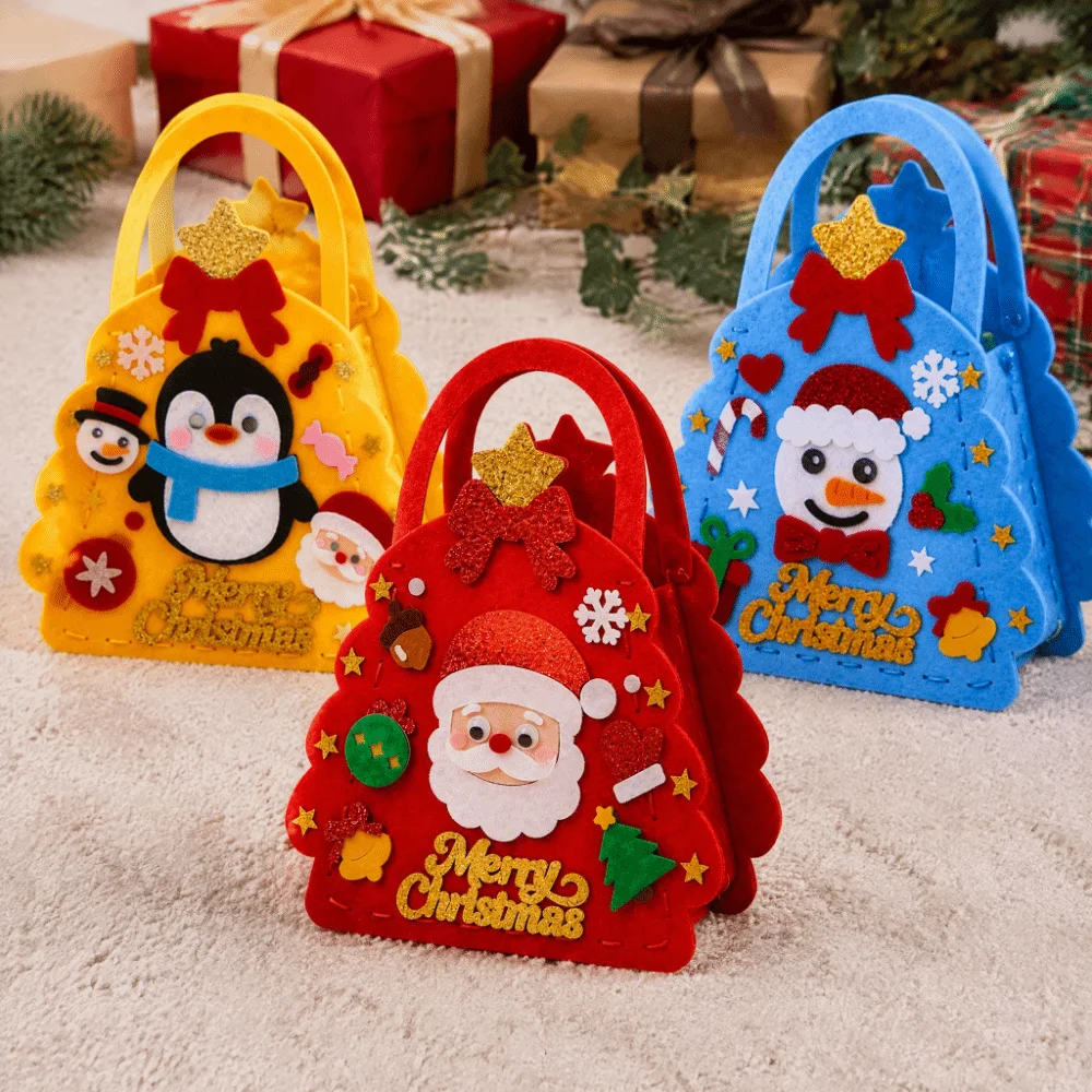 Non-woven Fabric DIY Christmas Bag Pre-cropping Santa Claus Xmas Candy Bag Penguin Snowman Handmade Handbag Christmas Gift