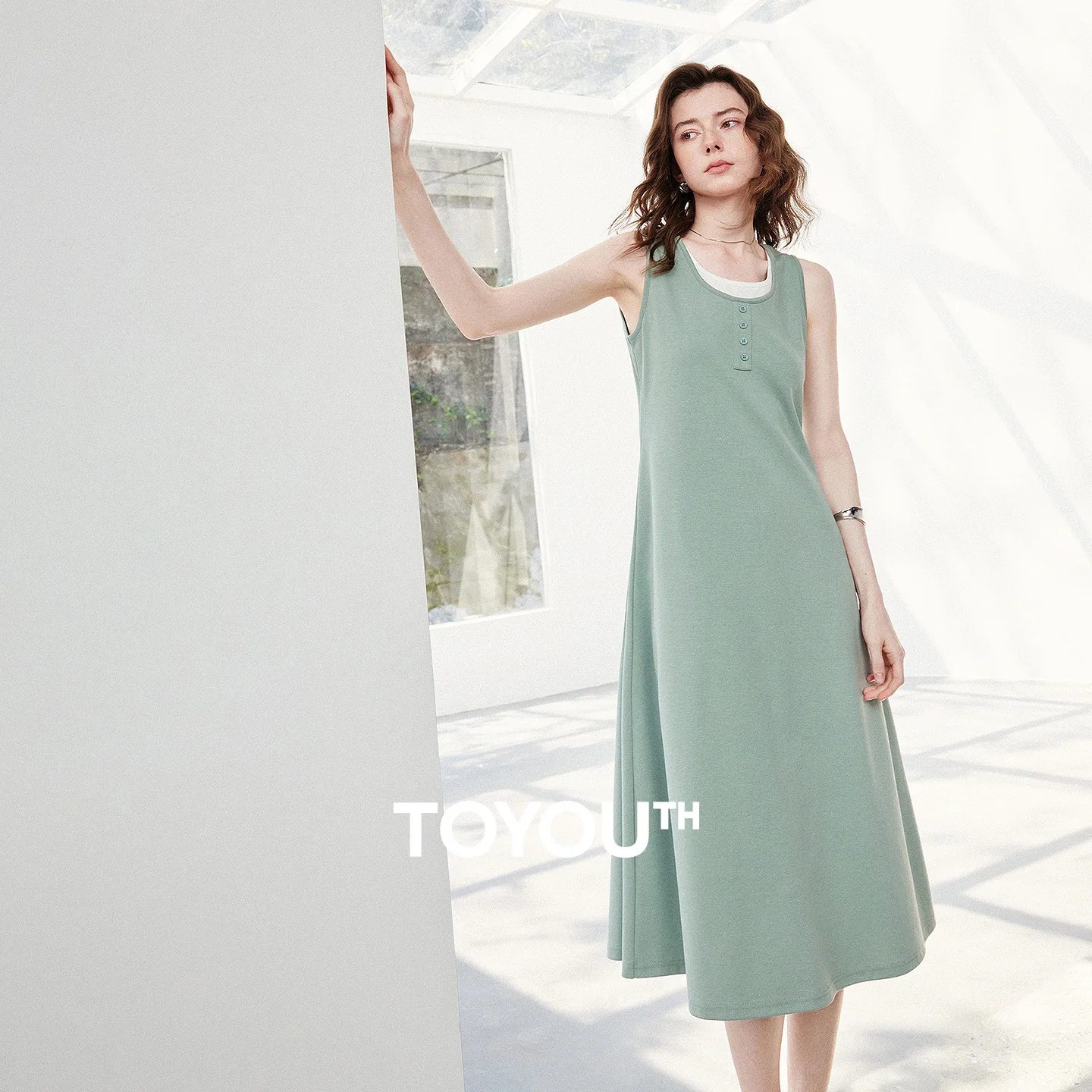 TOYOUTH Women Casual Dress 2026 Summer New Color Block Spliced Fake Two Piece Tank Dress High Waist A-Line Dress