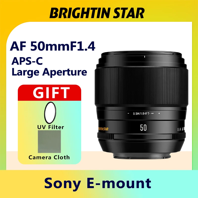 Brightin Star Af 50mm F1.4 Large Aperture Portrait Lens Autofocus Aps-C Format Suitable for Mirrorless Sony E-Mount Fixed Focus Mirrorless