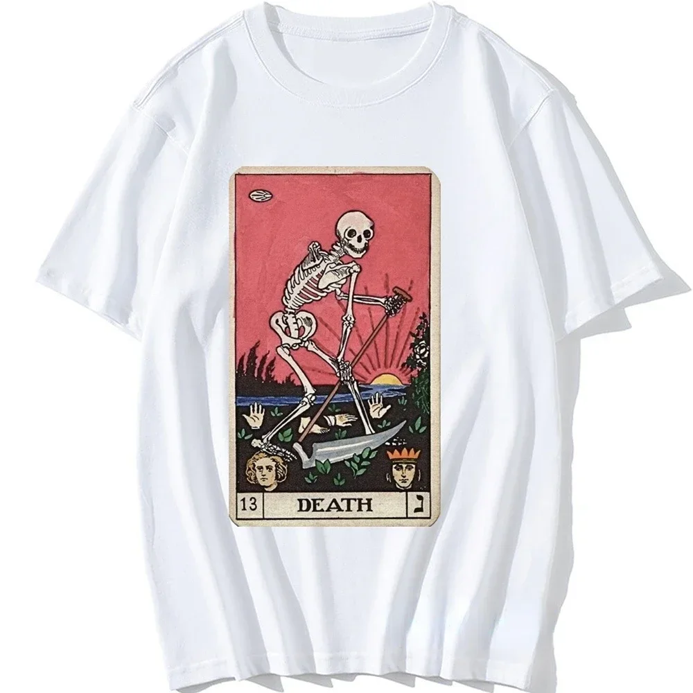 Harajuku Death Tarot TShirt for Men Clothing Major Arcana Halloween Clothes Spooky Skeleton Creepy Tee Retro T Shirt Gothic