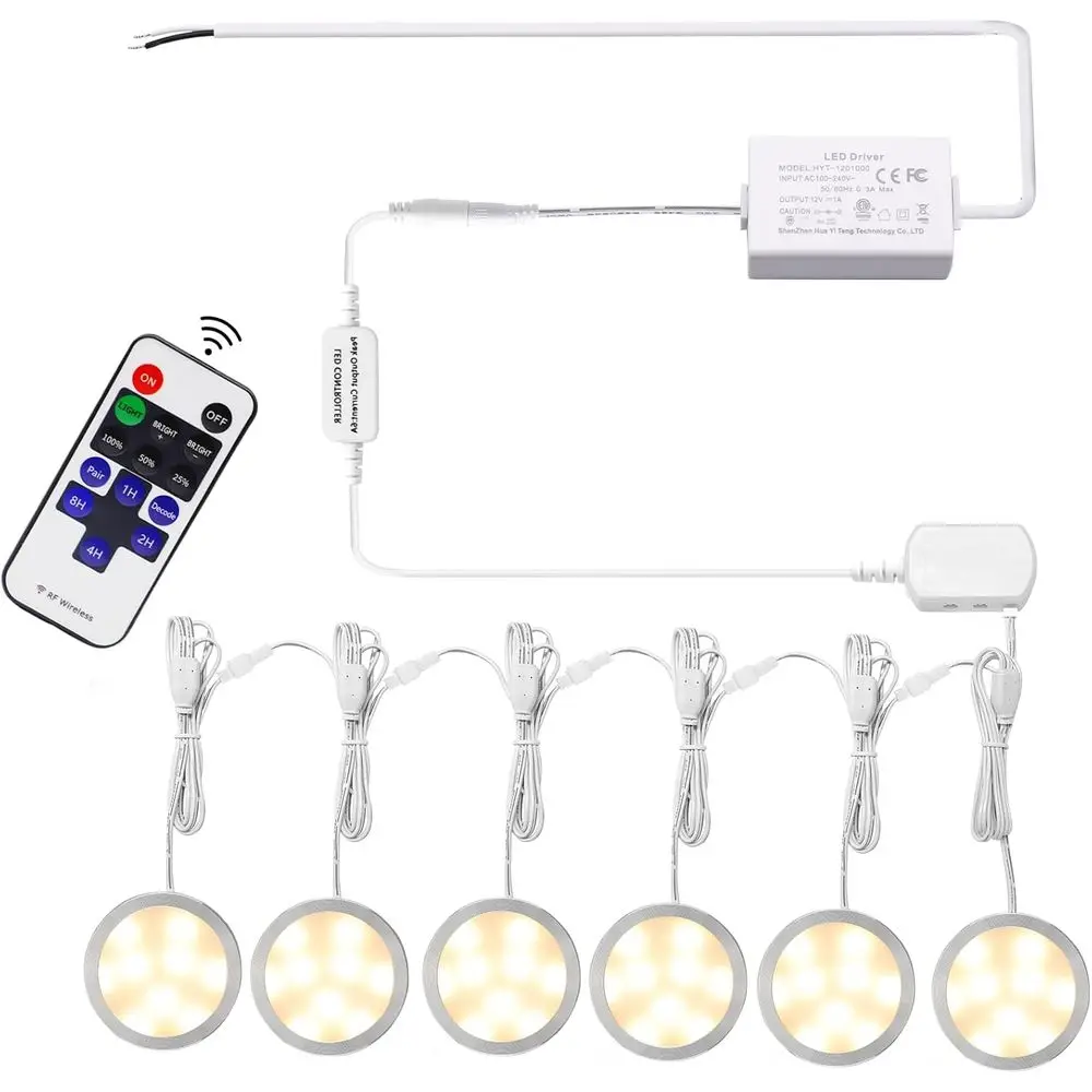 

Linkable Under Cabinet LED Lighting Direct Wired 12V Slim Dimmable Puck Lights with R Remote Control or Kitchen Caounter, Closet