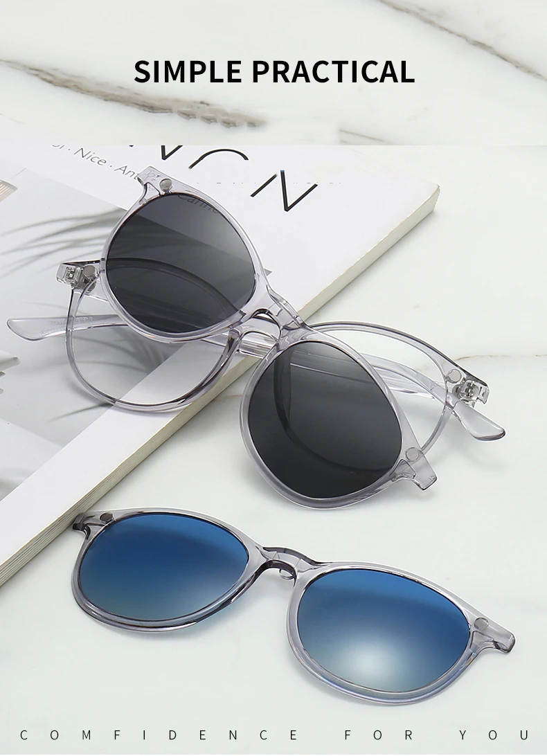 Vcka transparenten Rahmen Frauen Myopie Sonnenbrille 6 in 1 Mode polarisierten Magnet clip auf Brille verschreibung pflicht ige Brille-0.5 ~-6,0 – Detail 1