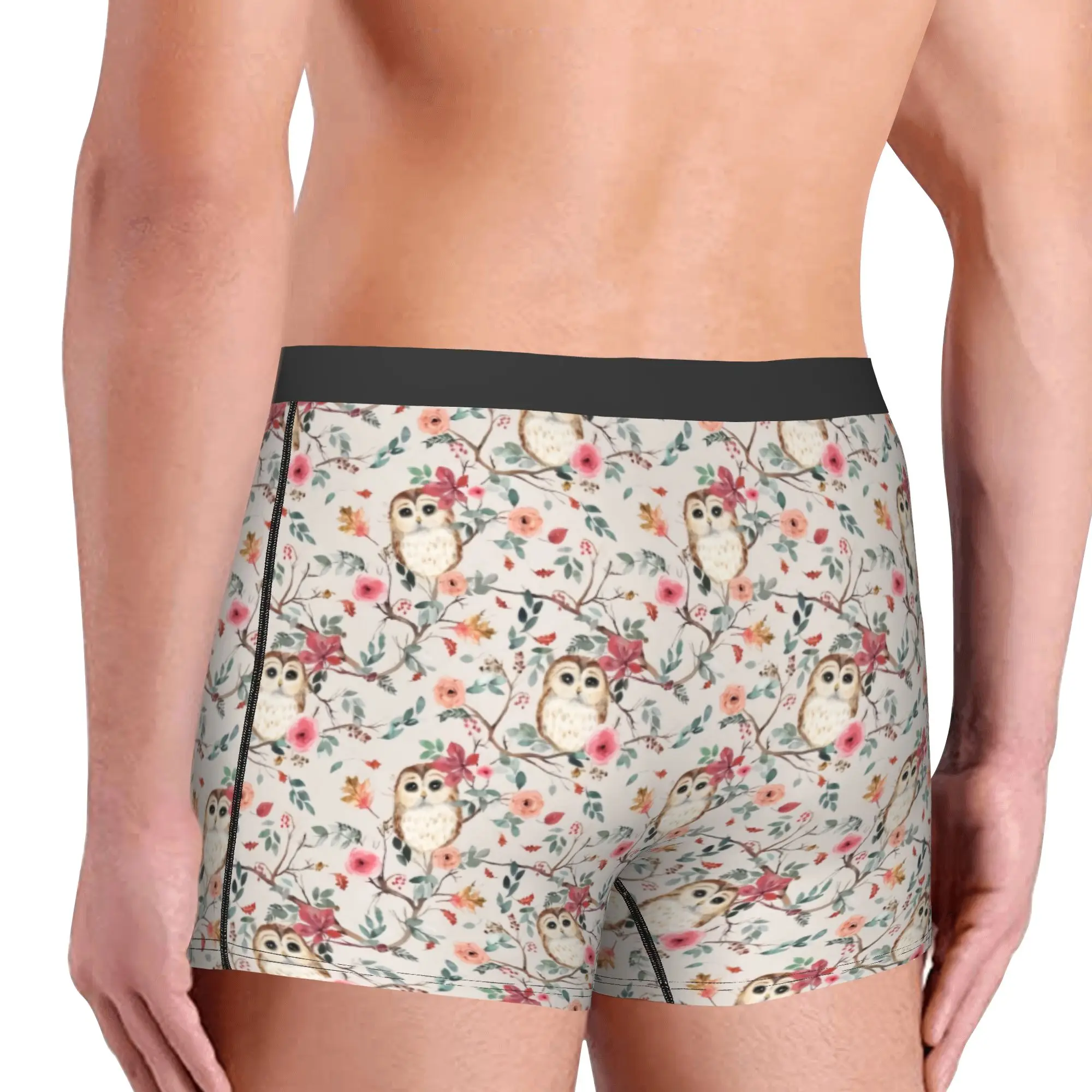 Cool Owl Tree Watercolor Green Red Rustic Beige Boxers Shorts Panties Male Underpants Stretch  Briefs Underwear