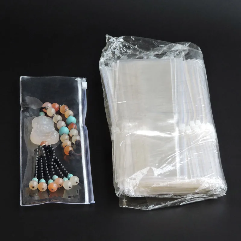 50pcs Clear Plastic Watch Band Packaging Bag PVC Long Necklace Jewelry Display Zipper Storage Pouches Thicken