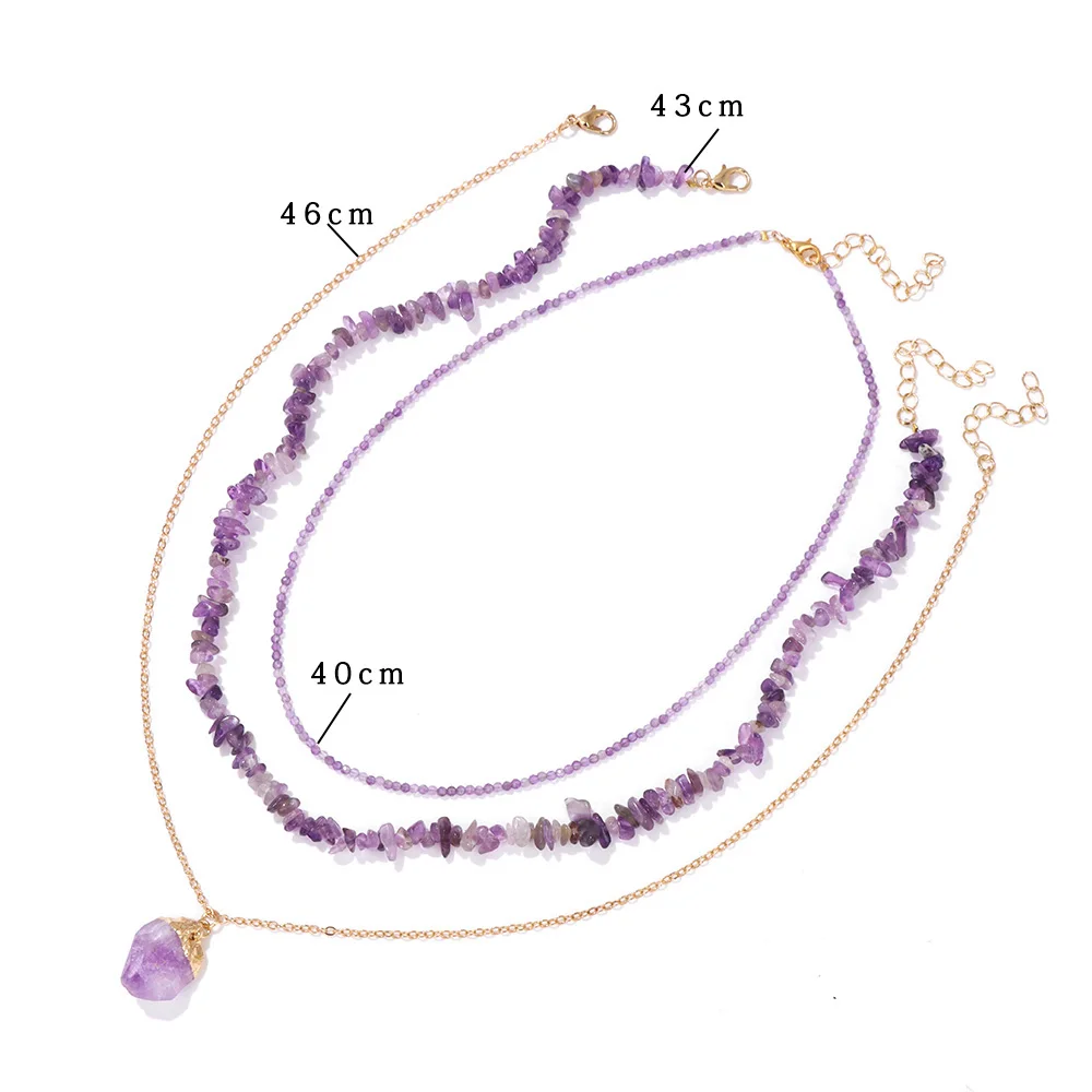 3Pcs/Set Natural Amethysts Stone Necklaces Irregulat Chips Stone Pendant Necklace Healing Reiki Women Necklaces Jewelry Gifts