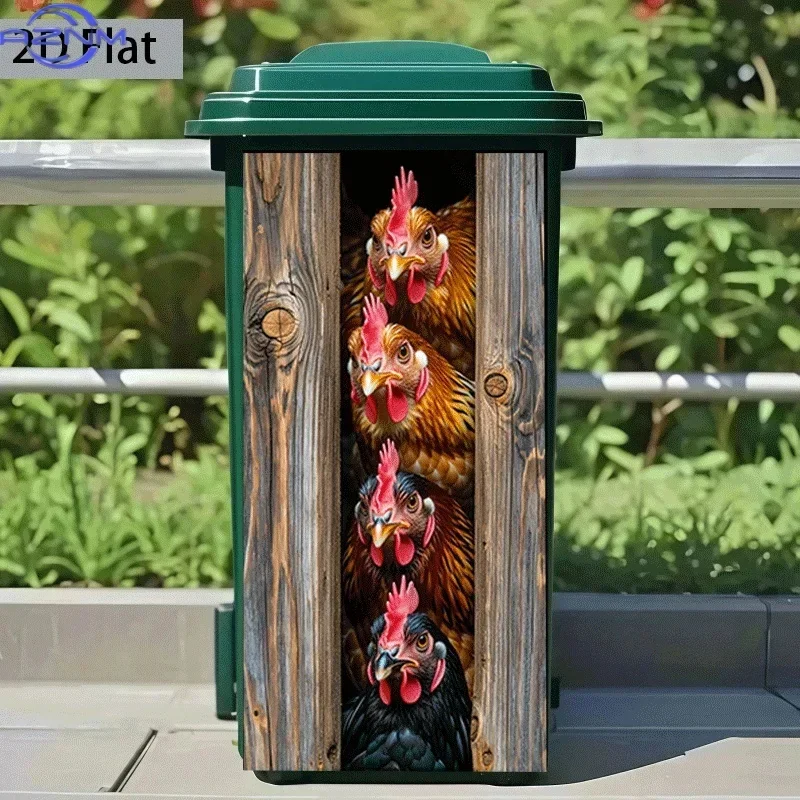 1pc of 2D Pattern Printed Sticker for Kitchen Trash Bins, Measuring X Cm, Featuring a Theme of Chickens Peeking Outside. I