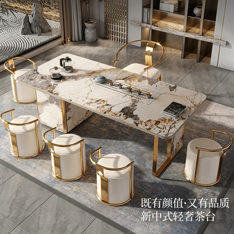 

Light Luxury Tea Table Modern Office High-End Simple Kung Fu Tea Brewing Tea Table Chair Combination New Chinese Large Board