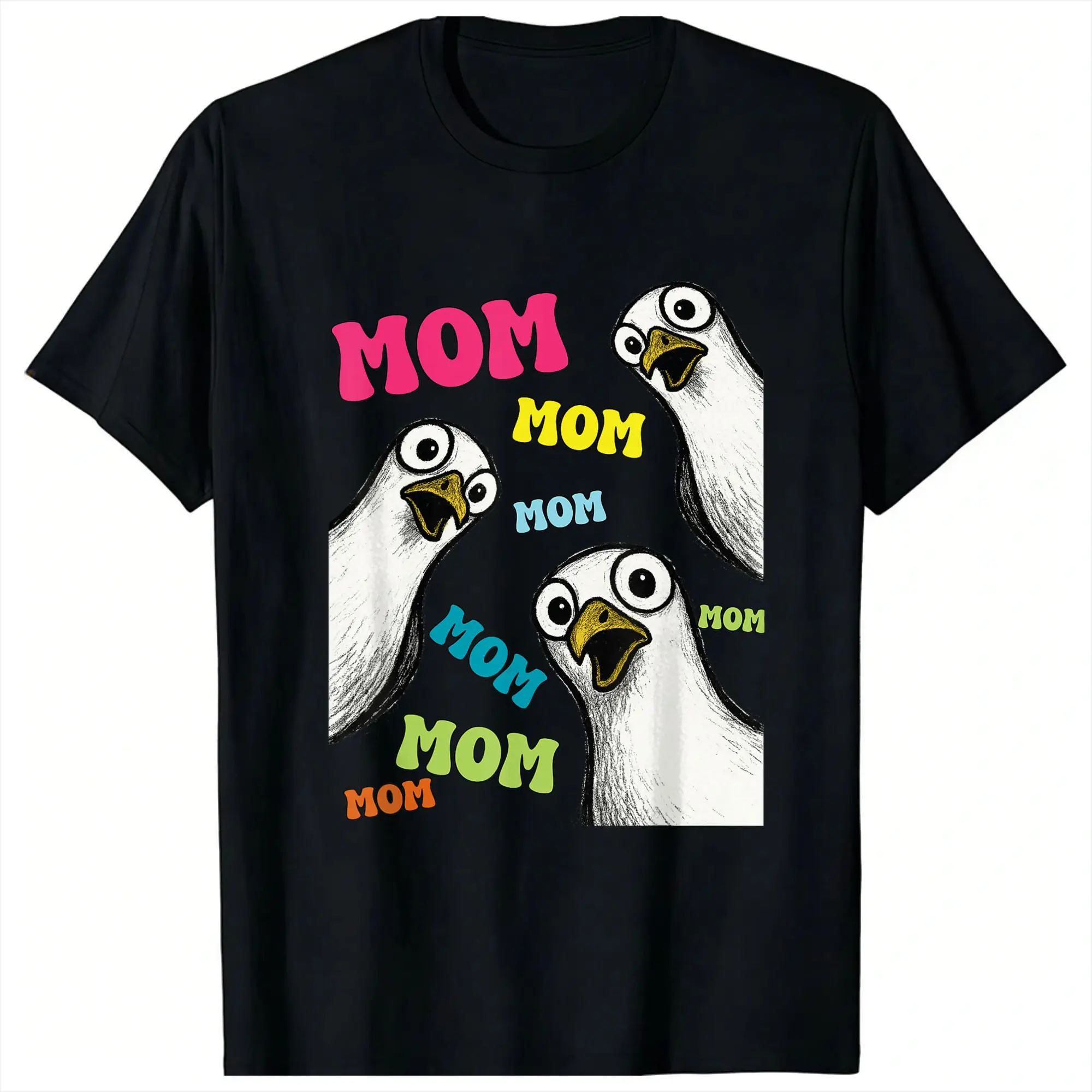 Funny Seagull Mom Mom Ocean Life Mother‘s Day Bird Animal T Shirts for Men Cotton Vintage T-Shirt Round Neck  Tee Shirt