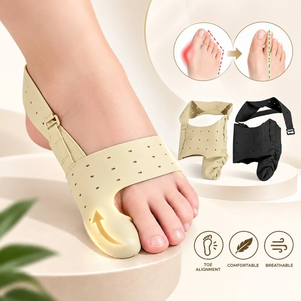 Leather Material Hallux Valgus Corrector Thin Lightweight Day Night Wear Toe Sleeves Corrector Breathable Design