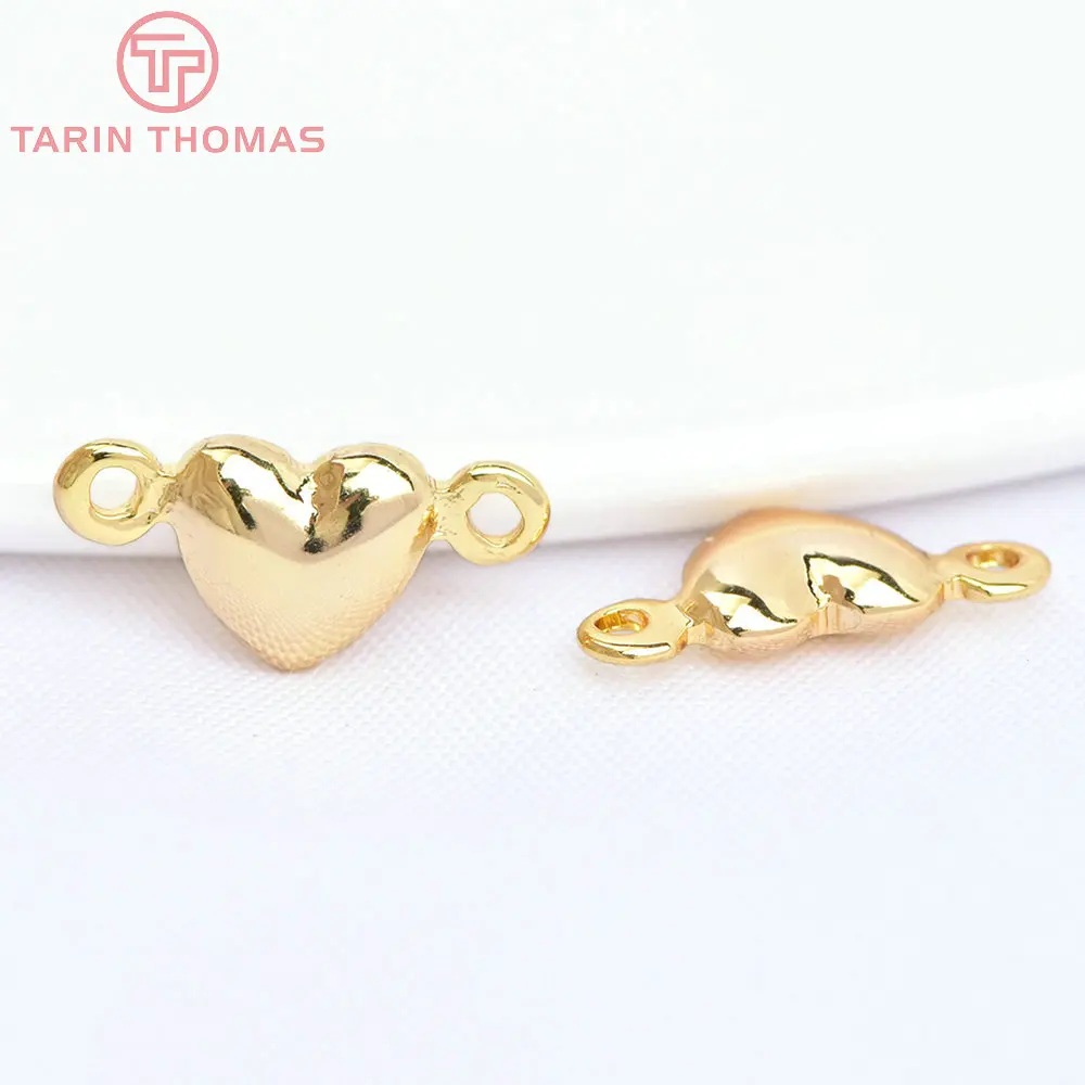 (2773)20PCS 10x5MM 24K Gold Color Brass 2 Holes Heart Connect Charms High Quality Diy Jewelry Findings Accessories wholesale