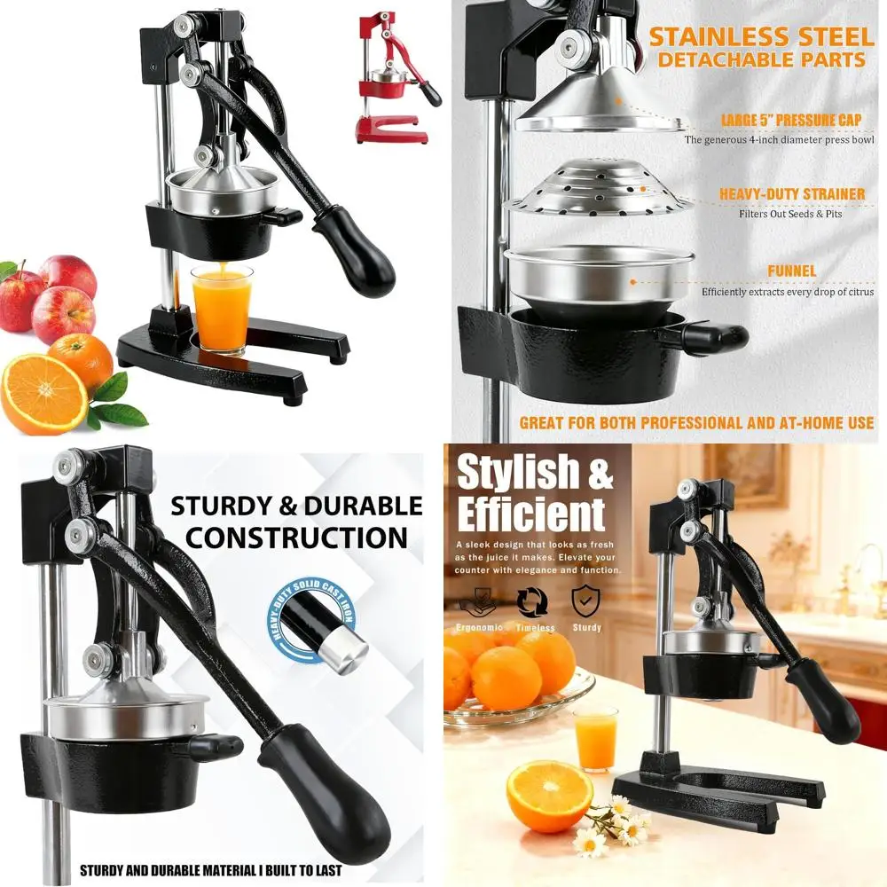 

Heavy-Duty Cast Iron Manual Citrus Juicer, Large Commercial Grade for Fresh Orange & Lemon Juice, Easy Clean with Stainless Stee