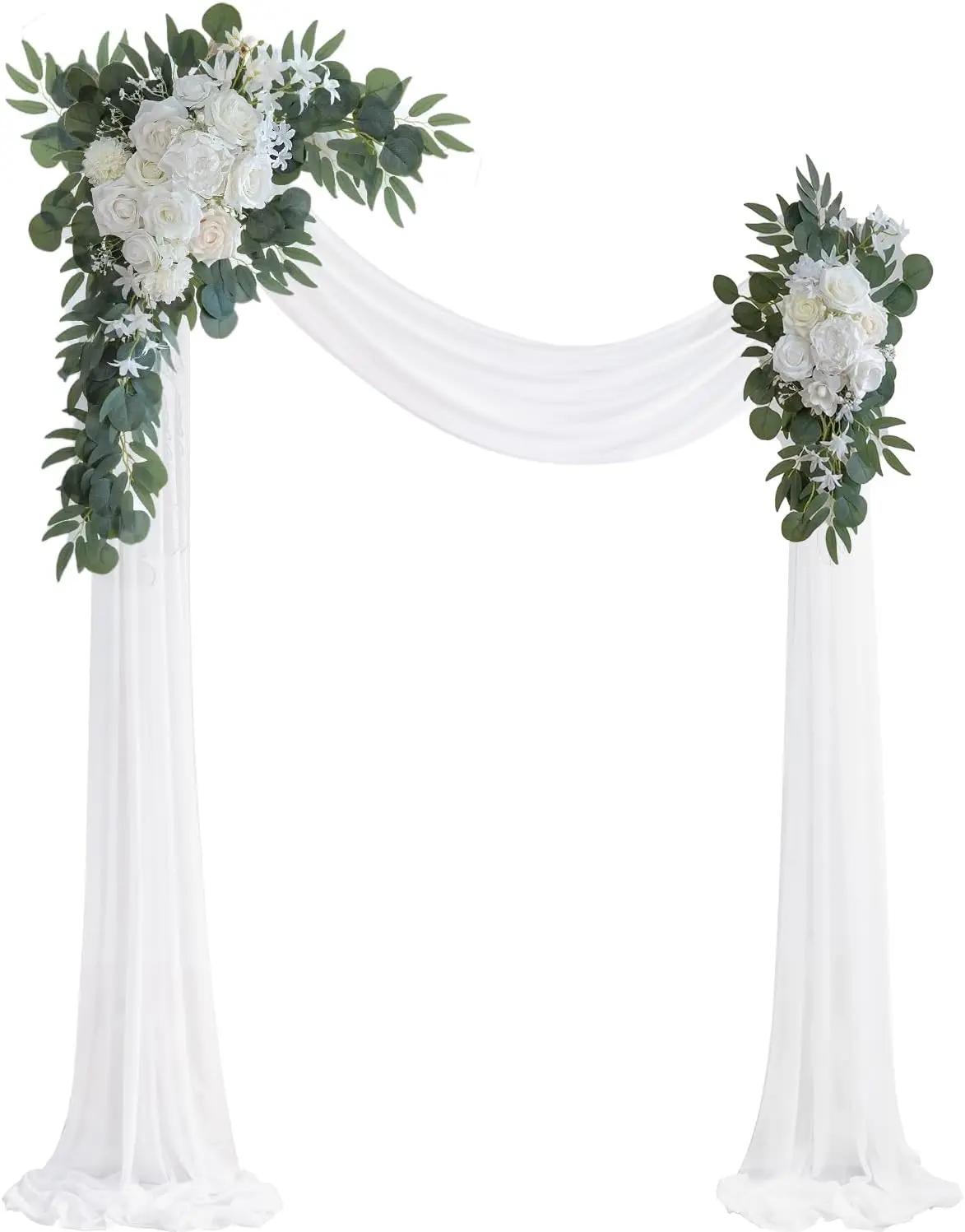 

White Artificial Wedding Arch Flowers Kit with 26Ft Shiny Fabric for DIY Ceremony Backdrop Decoration