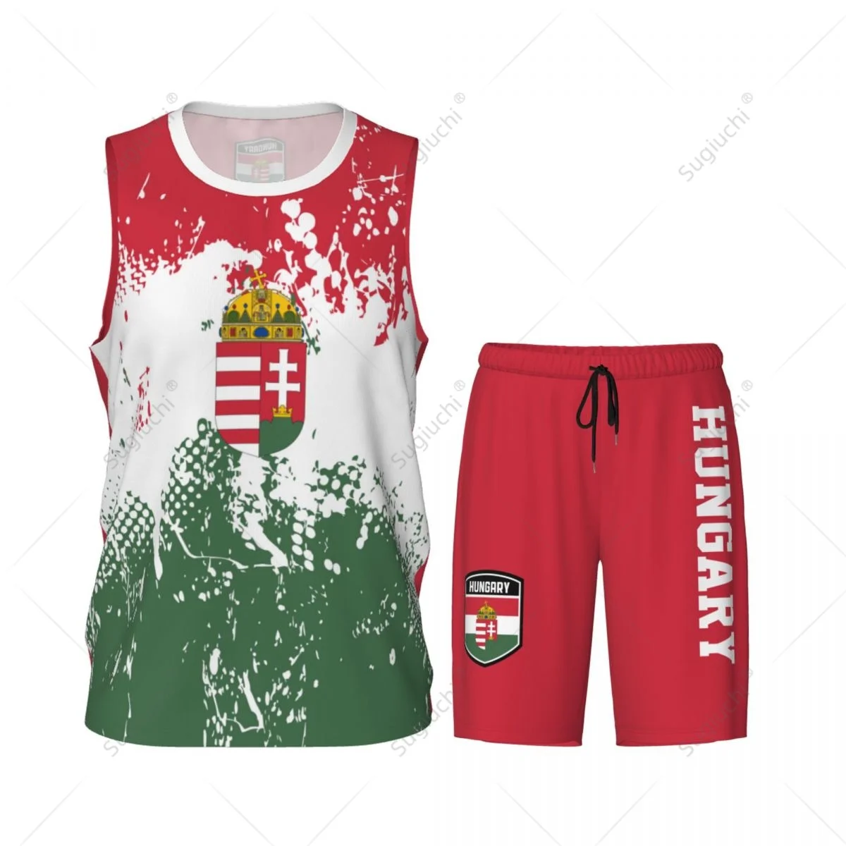 Team-up Hungary Flag Grain Men Basketball Jersey Set Shirt & Pants Sleeveless Custom Name Nunber Exclusive