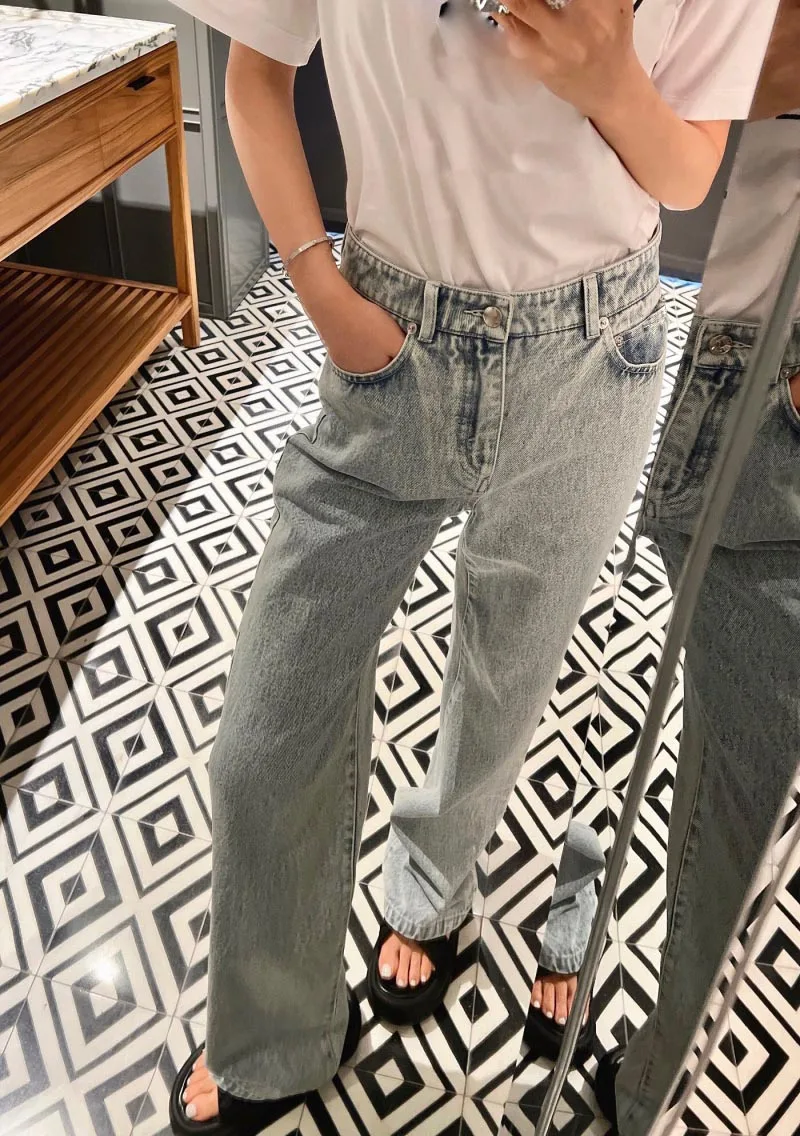 Fashion All-Match High Waist Jeans Top Quality Straight Trousers Embroidery Pocket Denim Pants Lady 2024 Autumn Winter