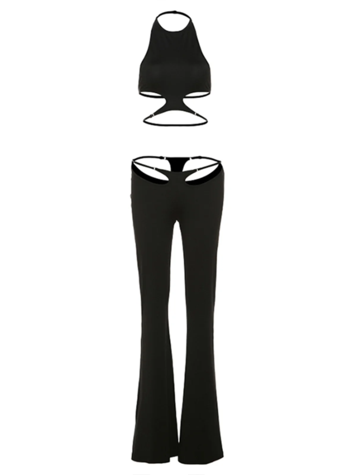 2024 Women's Set New Sexy Tank Top Open Backless Suspender Vest Low Waist Slim Fit Micro Long Pants Fashion Women Set
