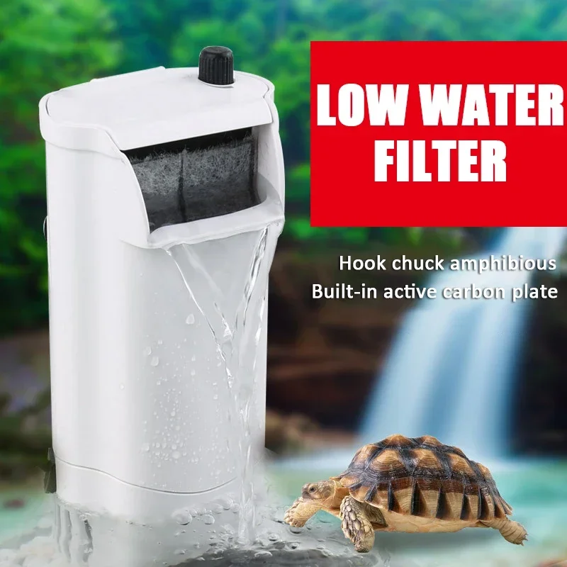 Low Water Turtle Filter Waterfall Style Silent Shallow Water Fish Tank Water Purifier Large Internal Space Built-in Carbon Plate