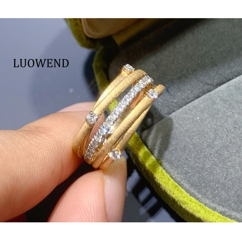 LUOWEND 100% 18K Yellow Gold Rings Romantic Elegant Style 0.25carat Real Natural Diamond Engagement Ring Women Wedding Jewelry