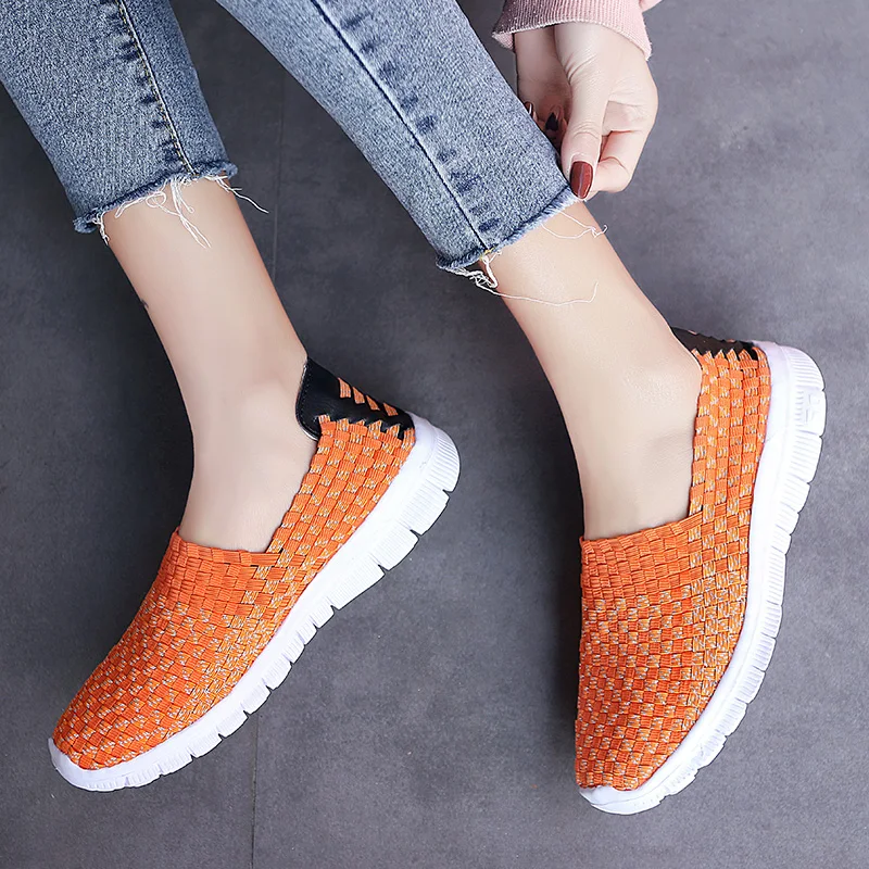 STRONGSHEN Women Handmade Woven Shoes Summer Shallow Breathable Soft Comfortable Flat Slip on Light Walking Shoes Loafers 35-42