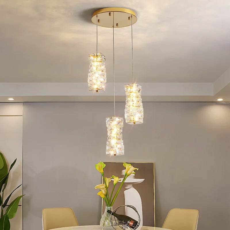 

Nordic Modern Light Luxury Crystal Chandelier Restaurant Lamp Three Chandelier Creative Art Chandelier Stainless Steel Material