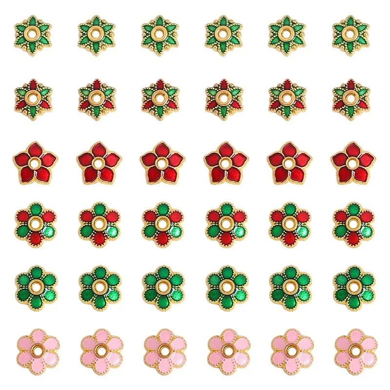 30pcs 7/8mm Drop Oil Flower Spacer Holder Bead Five Petal Loose Spacer Bear Caps End Beads for DIY Pen Jewelry Making Earrings