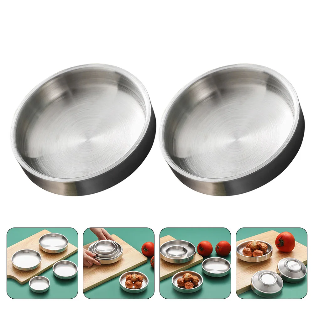 

2 Pcs Stainless Steel Pickle Dish Dipping Plate Kimchi Bowl Seasoning Tray Tiered Serving Dish Cold Appetizer Plate Condiment