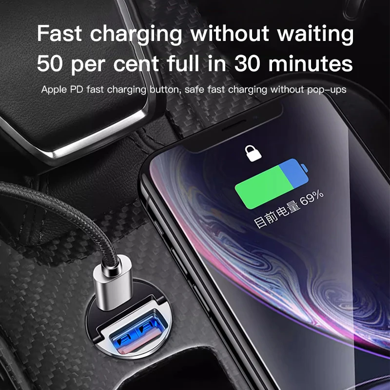 Mini 100W PD QC Pull Ring Fast Charging Car Phone Charger USB C Adapter Car Fiat Emblem Logo For iPhone Xiaomi Samsung Huawei