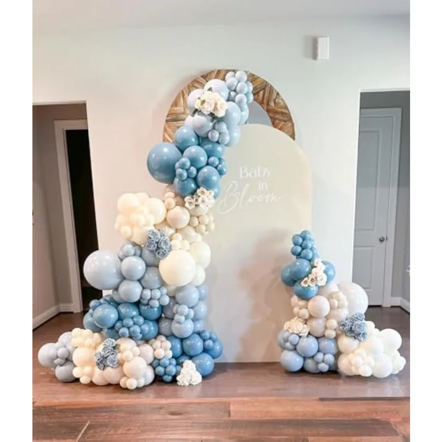 Dusty Blue White Sand Balloon Arch Garland Kit 141pcs Slate Fog Baby Blue Sand White Beige Cream Balloons for Boy Girl Birthday