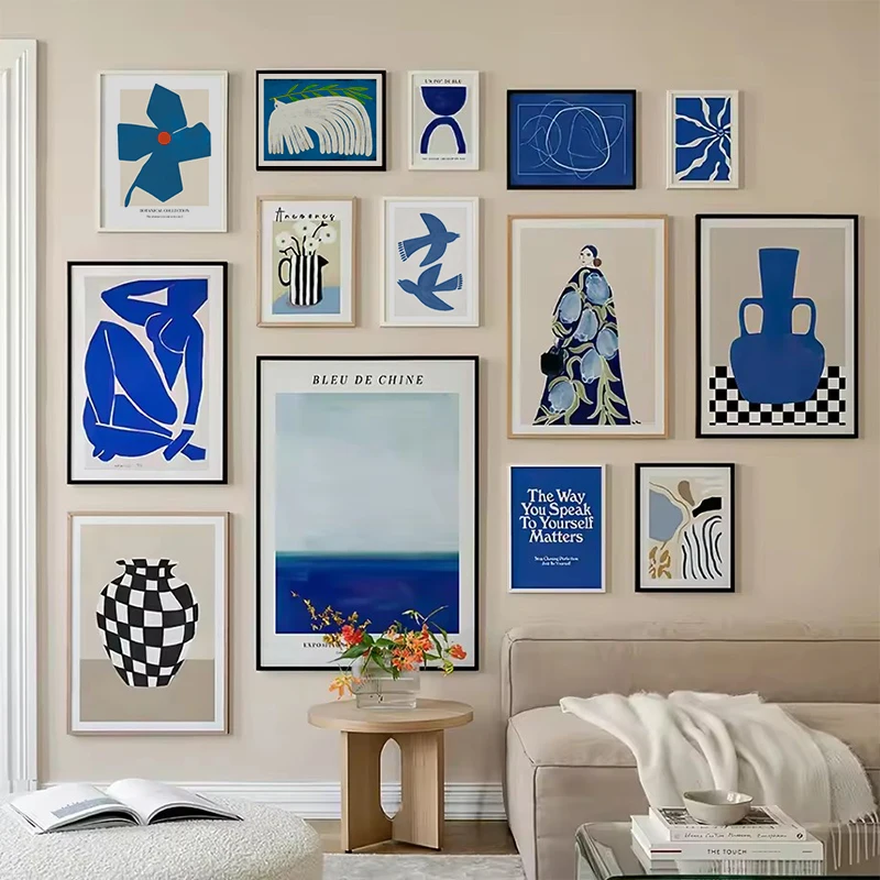 Abstract Blue Stripes Ocean Matisse Girl Flower Vase Wall Art Canvas Painting Posters And Prints Pictures For Living Room Decor