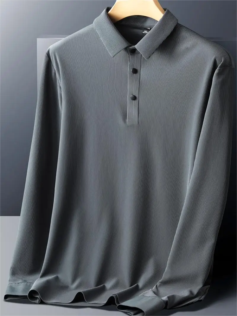 New Big Size 8xl 7xl Long Sleeve Polo Shirts Men Khaki Red Blue Gray Tee Breathable Ice Quick Dry Nylon Polos Male Golf T Shirt