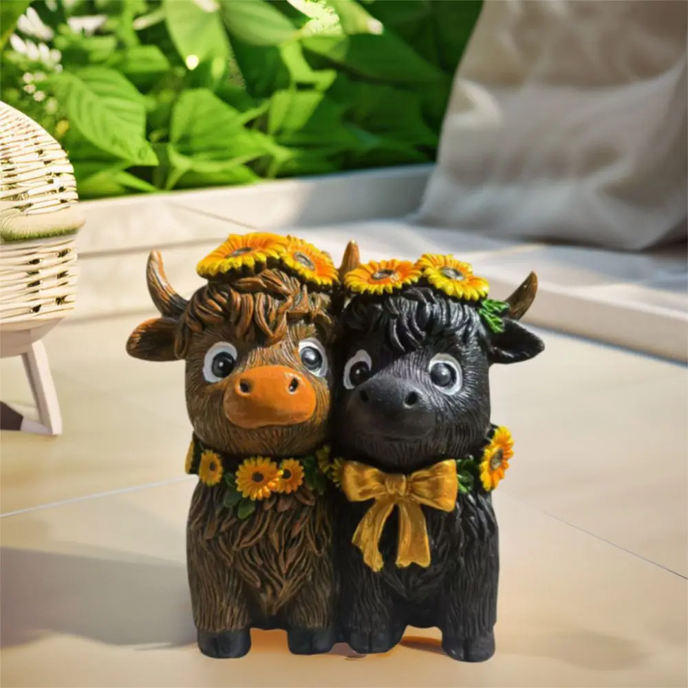 

Spring Sunflower Highland Cow Figurines Resin Funny Highland Cow Gnomes Ornament Handmade Unique Scottish Cow Statue