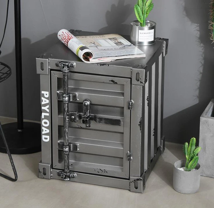 Nightstand Safe Box Home Hotel Bedroom Furniture Retro Container Iron Bedside Table with Lock Storage Drawer Metal Bed Cabinet