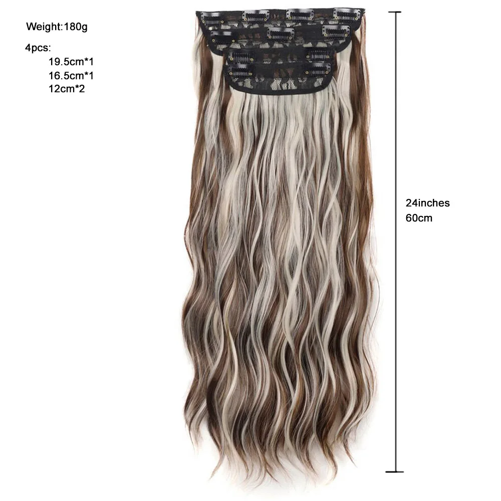 Jeedou Clip in Hair Extensions 4Piece/Set Synthetic Long Wavy Thick Hair Bouncy Curly Full Head Hairpiece Natural Looking
